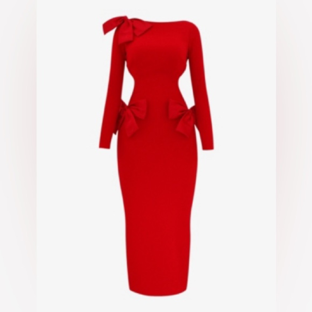 NWT House Of CB LAVELE RED BOW MAXI DRESS Sz L+ Formal Events, Holidays, Special